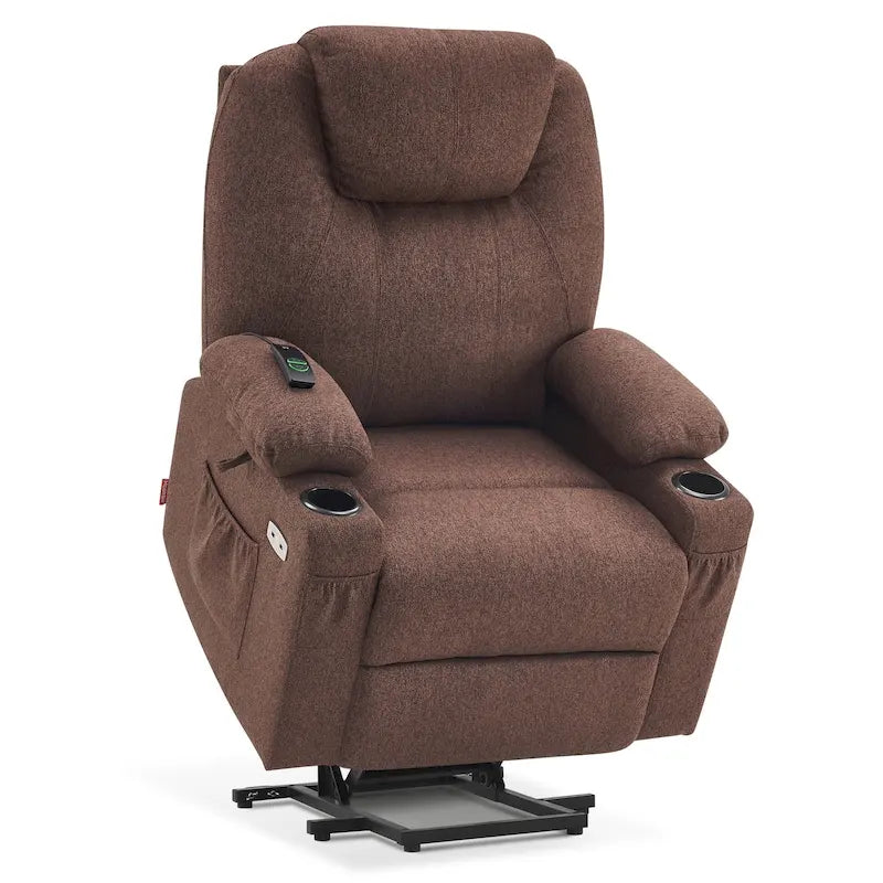 MCombo Large Power Lift Recliner Chair with Massage, Cup Holders, Extended Footrest, Fabric 7516