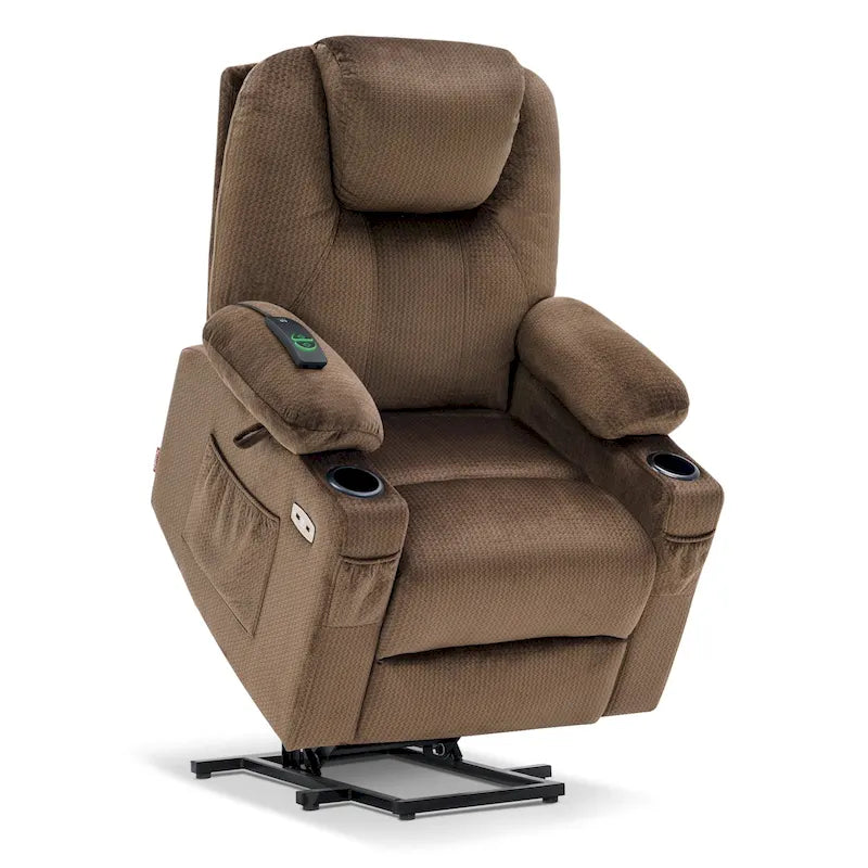 MCombo Large Power Lift Recliner Chair with Massage, Cup Holders, Extended Footrest, Fabric 7516