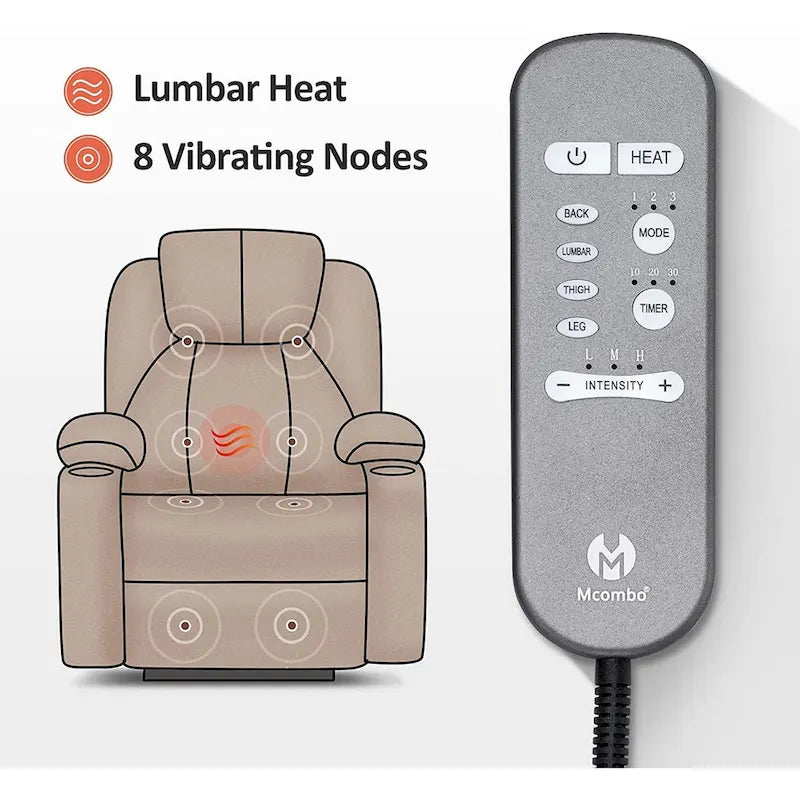 MCombo Large Power Lift Recliner Chair with Massage, Cup Holders, Extended Footrest, Fabric 7516