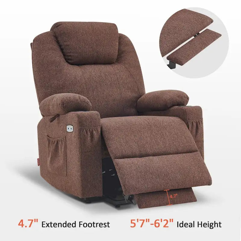 MCombo Large Power Lift Recliner Chair with Massage, Cup Holders, Extended Footrest, Fabric 7516