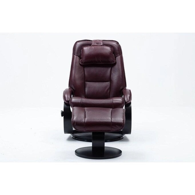 Top-grain Leather Swivel Recliner with Ottoman