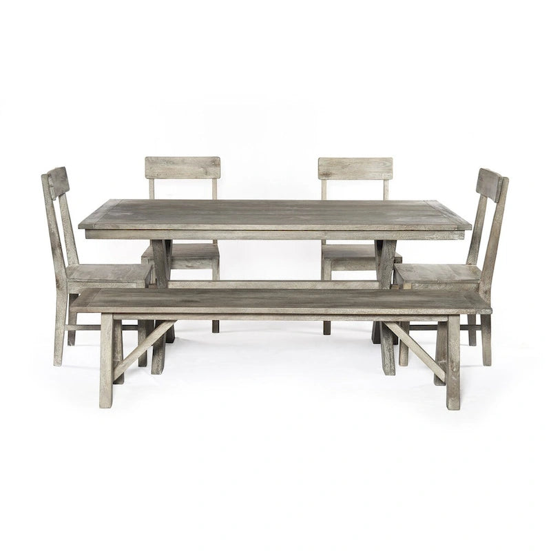 Traditional farmhouse Bench Seat Natural Look finish in Rowan Gray - 72 X 16 X 18