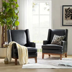 Lourdes Genuine Leather Armchair with Solid Wood Frame and Removable Seat Cushion,Set of 2 by HULALA HOME