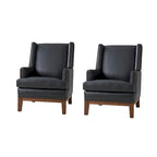 Lourdes Genuine Leather Armchair with Solid Wood Frame and Removable Seat Cushion,Set of 2 by HULALA HOME
