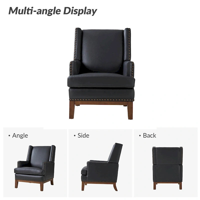 Lourdes Genuine Leather Armchair with Solid Wood Frame and Removable Seat Cushion,Set of 2 by HULALA HOME