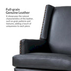 Lourdes Genuine Leather Armchair with Solid Wood Frame and Removable Seat Cushion,Set of 2 by HULALA HOME