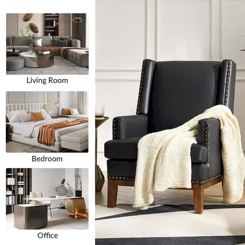 Lourdes Genuine Leather Armchair with Solid Wood Frame and Removable Seat Cushion,Set of 2 by HULALA HOME