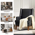 Lourdes Genuine Leather Armchair with Solid Wood Frame and Removable Seat Cushion,Set of 2 by HULALA HOME