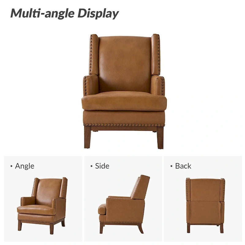 Lourdes Genuine Leather Armchair with Solid Wood Frame and Removable Seat Cushion,Set of 2 by HULALA HOME