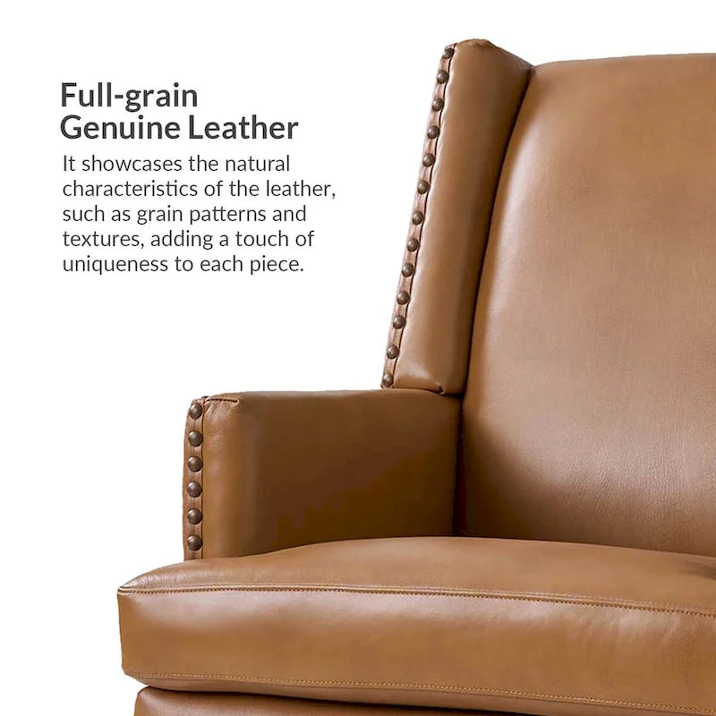 Lourdes Genuine Leather Armchair with Solid Wood Frame and Removable Seat Cushion,Set of 2 by HULALA HOME
