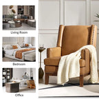 Lourdes Genuine Leather Armchair with Solid Wood Frame and Removable Seat Cushion,Set of 2 by HULALA HOME