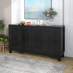 Large Storage Space Sideboard, 4 Door Buffet Cabinet with Pull Ring Handles for Living Room, Dining Room (Navy)
