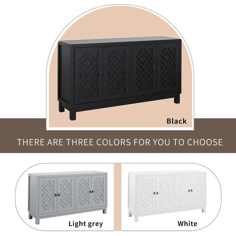 Large Storage Space Sideboard, 4 Door Buffet Cabinet with Pull Ring Handles for Living Room, Dining Room (Navy)