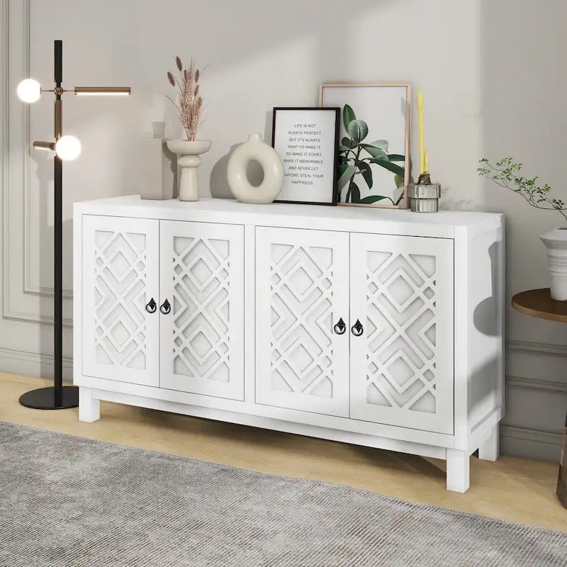 Large Storage Space Sideboard, 4 Door Buffet Cabinet with Pull Ring Handles for Living Room, Dining Room (Navy)