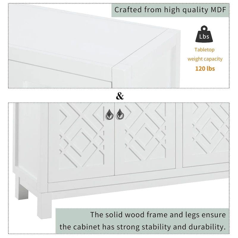 Large Storage Space Sideboard, 4 Door Buffet Cabinet with Pull Ring Handles for Living Room, Dining Room (Navy)