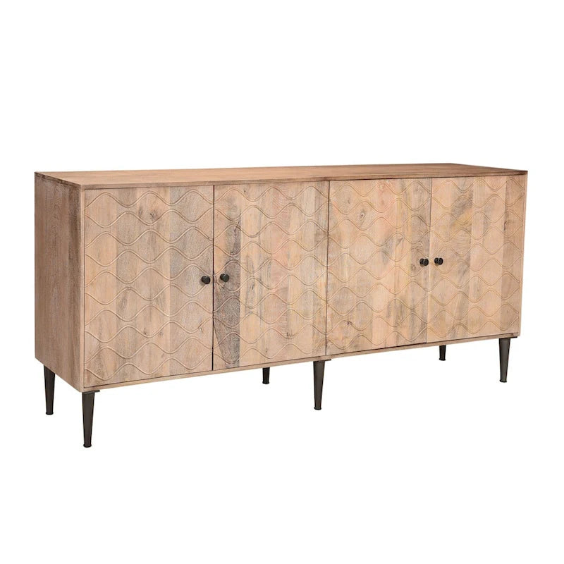 Caden Wave Pattern Wood 4-Door Sideboard
