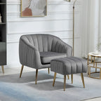 Modern Velvet Accent Chair with Ottoman for Living Room/Bedroom/Nail Salon