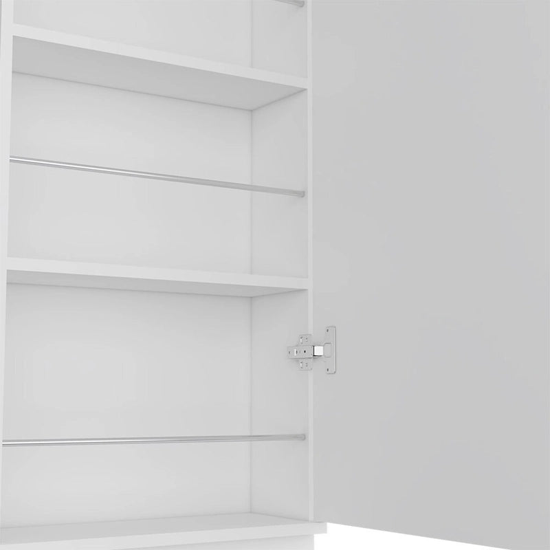 Shoe Rack Chimg, Mirror, Five Interior Shelves, Single Door Cabinet, White Finish