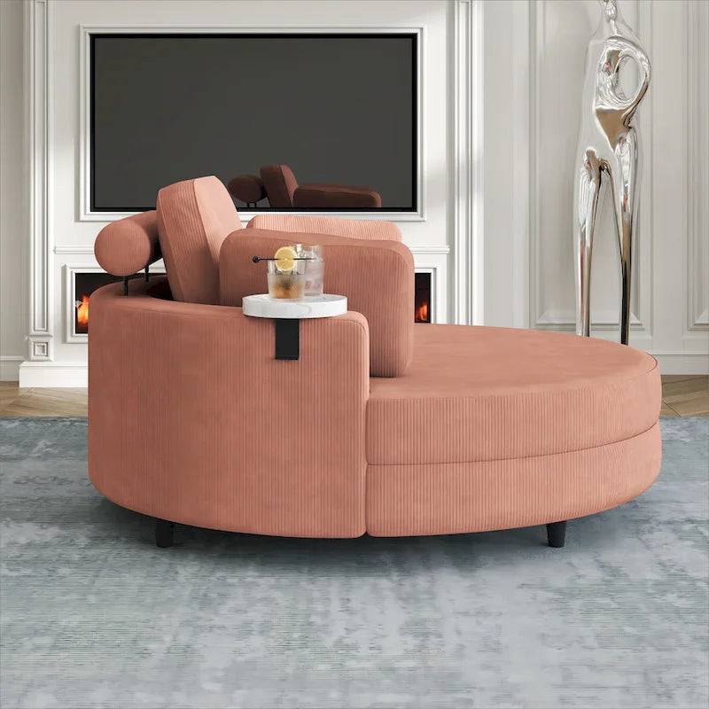 Corduroy Sofa Chair with Ottoman, 2 Throw Pillows and 1 Waist Pillow