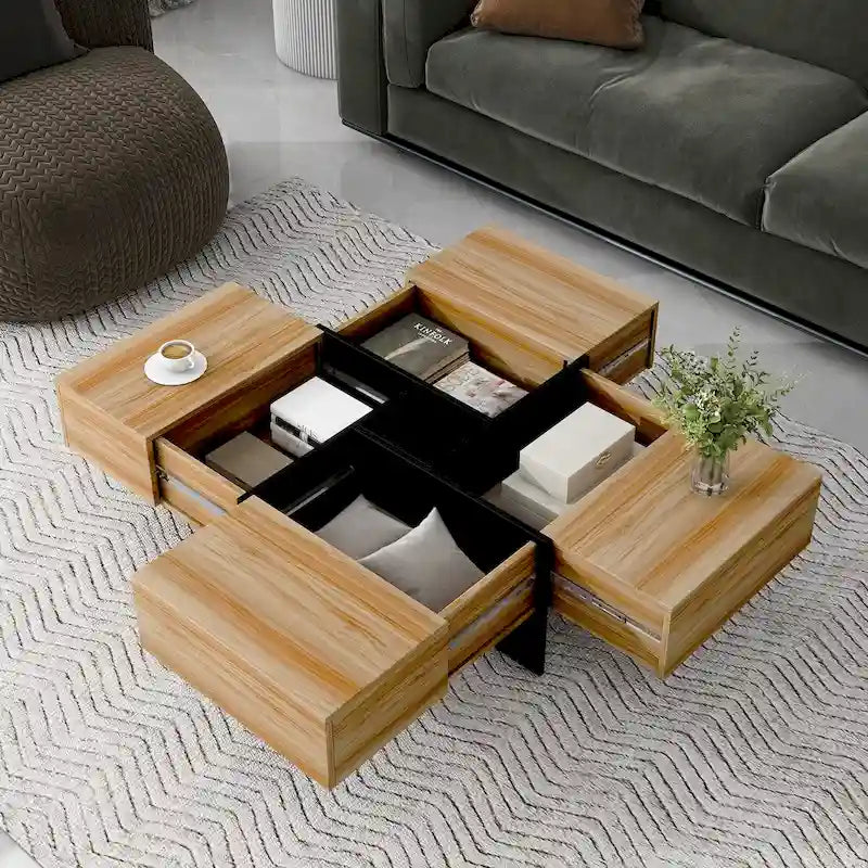 Coffee Table with 4 Hidden Storage Compartments