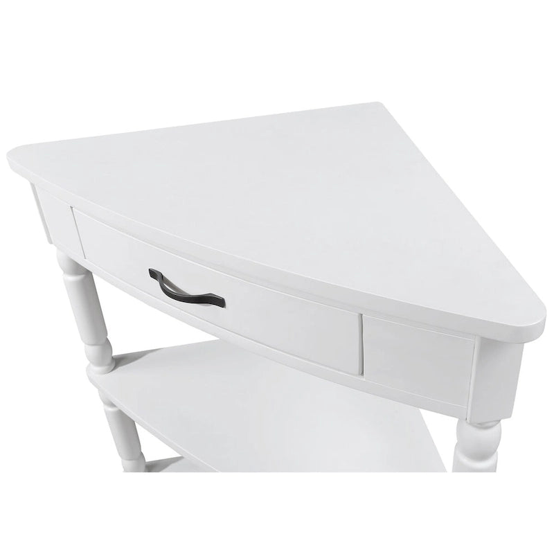 33.8Small Triangle Corner Table,Wood Corner Side Table for Small Spaces,3 Tier End Corner Table with Solid Wood Legs