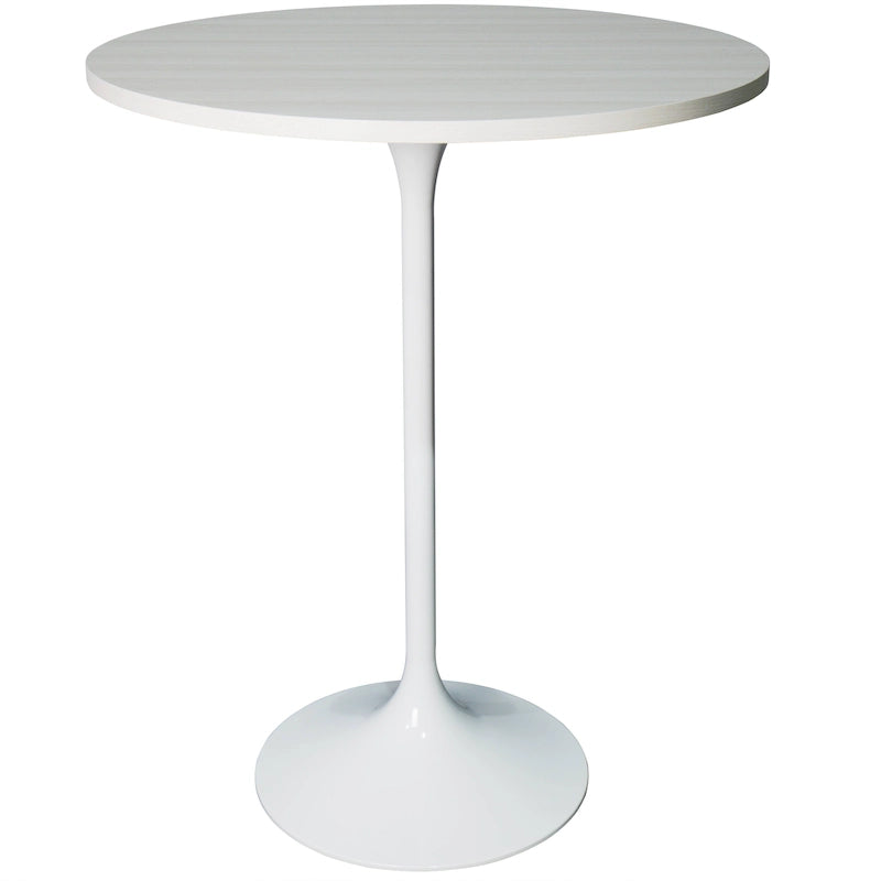 LeisureMod Verve 27 Round Dining Table with MDF Wood TableTop and White Steel Base for Kitchen & Dining Room
