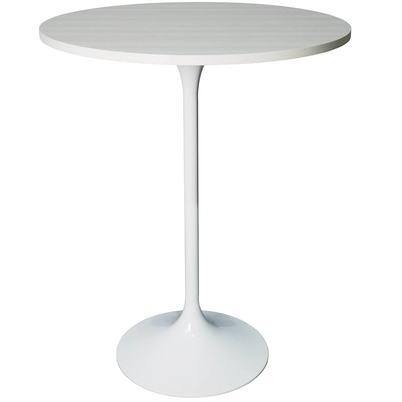 LeisureMod Verve 27 Round Dining Table with MDF Wood TableTop and White Steel Base for Kitchen & Dining Room