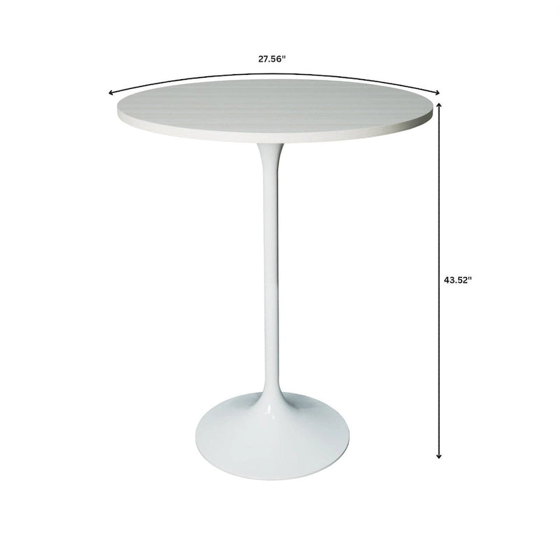 LeisureMod Verve 27 Round Dining Table with MDF Wood TableTop and White Steel Base for Kitchen & Dining Room