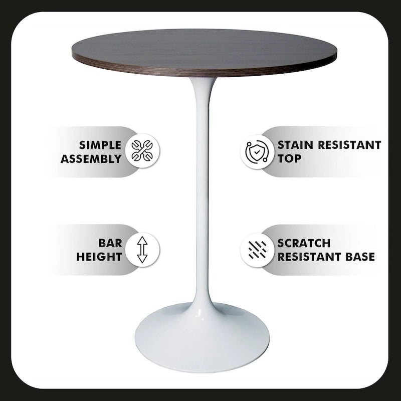 LeisureMod Verve 27 Round Dining Table with MDF Wood TableTop and White Steel Base for Kitchen & Dining Room