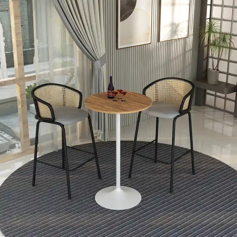 LeisureMod Verve 27 Round Dining Table with MDF Wood TableTop and White Steel Base for Kitchen & Dining Room