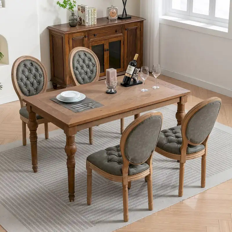 Mid-century Modern Dining Chairs Set of 4, PU Leather High-end Tufted Dining Room Chair with Nailhead Trim Solid Wood Legs