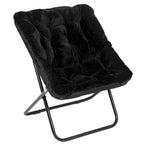 Folding Synthetic Fur Oversized Saucer Chair with Steel Frame - N/A