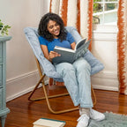 Folding Synthetic Fur Oversized Saucer Chair with Steel Frame - N/A