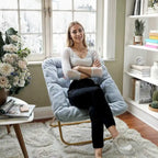 Folding Synthetic Fur Oversized Saucer Chair with Steel Frame - N/A