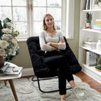 Folding Synthetic Fur Oversized Saucer Chair with Steel Frame - N/A