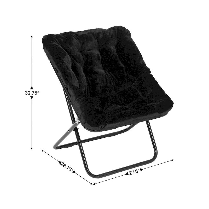 Folding Synthetic Fur Oversized Saucer Chair with Steel Frame - N/A