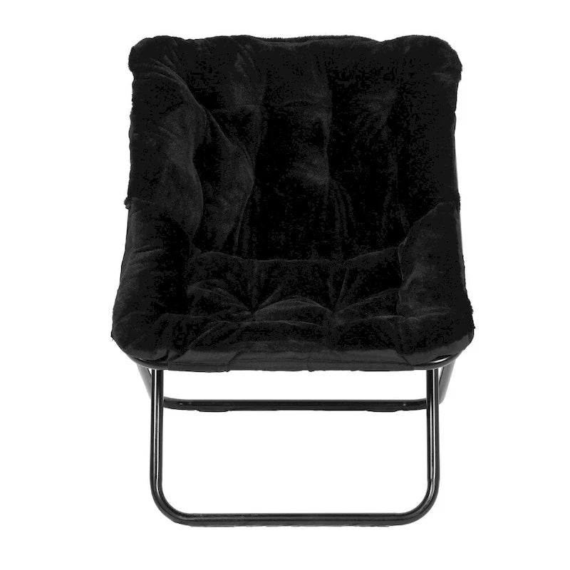Folding Synthetic Fur Oversized Saucer Chair with Steel Frame - N/A