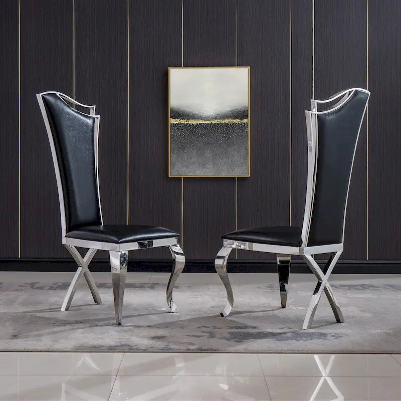 Velvet Unique Design Backrest Dining Chair with Stainless Steel Legs Set of 2