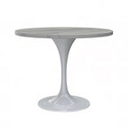 LeisureMod Verve Round Dining Table with White Resin TableTop and White Steel Base for Kitchen & Dining Room