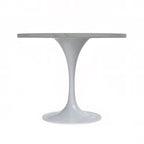 LeisureMod Verve Round Dining Table with White Resin TableTop and White Steel Base for Kitchen & Dining Room