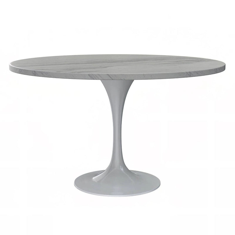 LeisureMod Verve Round Dining Table with White Resin TableTop and White Steel Base for Kitchen & Dining Room
