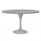 LeisureMod Verve Round Dining Table with White Resin TableTop and White Steel Base for Kitchen & Dining Room