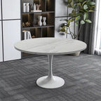 LeisureMod Verve Round Dining Table with White Resin TableTop and White Steel Base for Kitchen & Dining Room