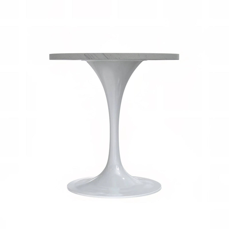 LeisureMod Verve Round Dining Table with White Resin TableTop and White Steel Base for Kitchen & Dining Room
