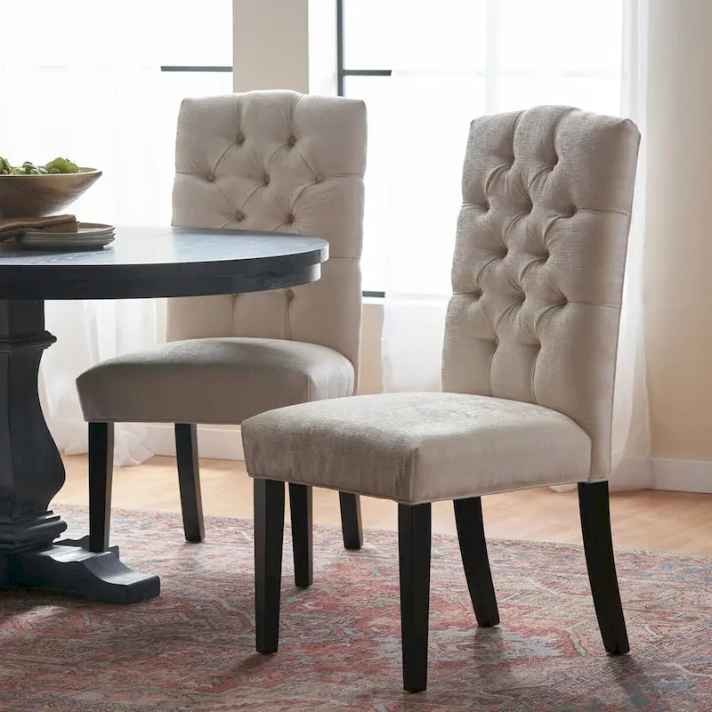 Set of 2 Fabric Upholstered Dining Chairs with Wood Legs