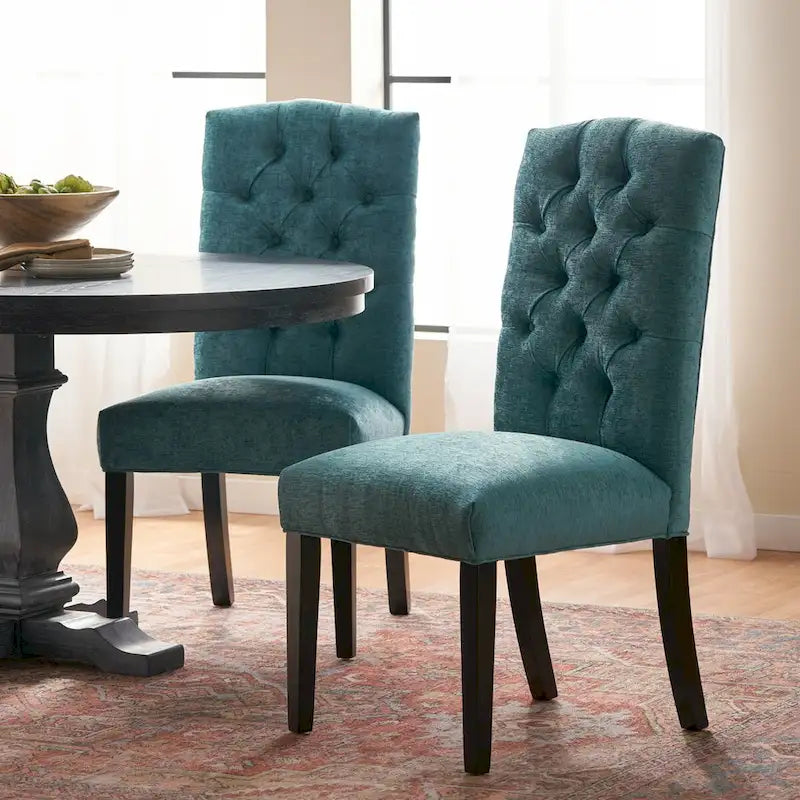 Set of 2 Fabric Upholstered Dining Chairs with Wood Legs