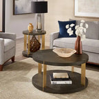 Vennesla Gold Finish Metal Dark Brown Faux Shagreen Round Table Set by iNSPIRE Q Bold