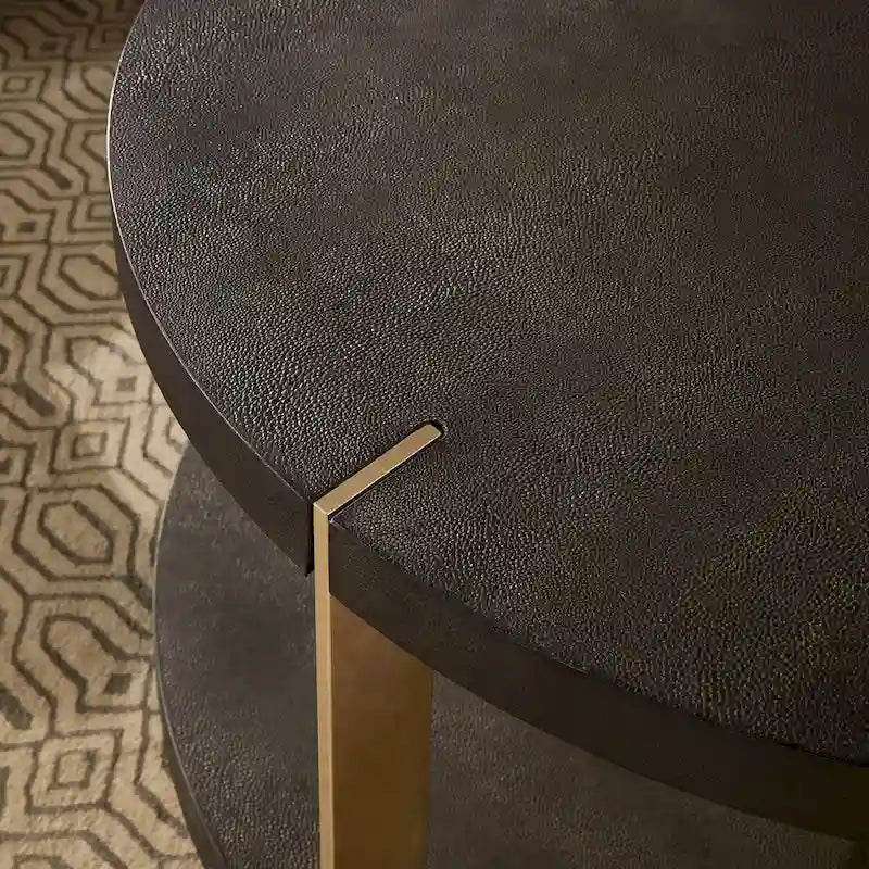 Vennesla Gold Finish Metal Dark Brown Faux Shagreen Round Table Set by iNSPIRE Q Bold