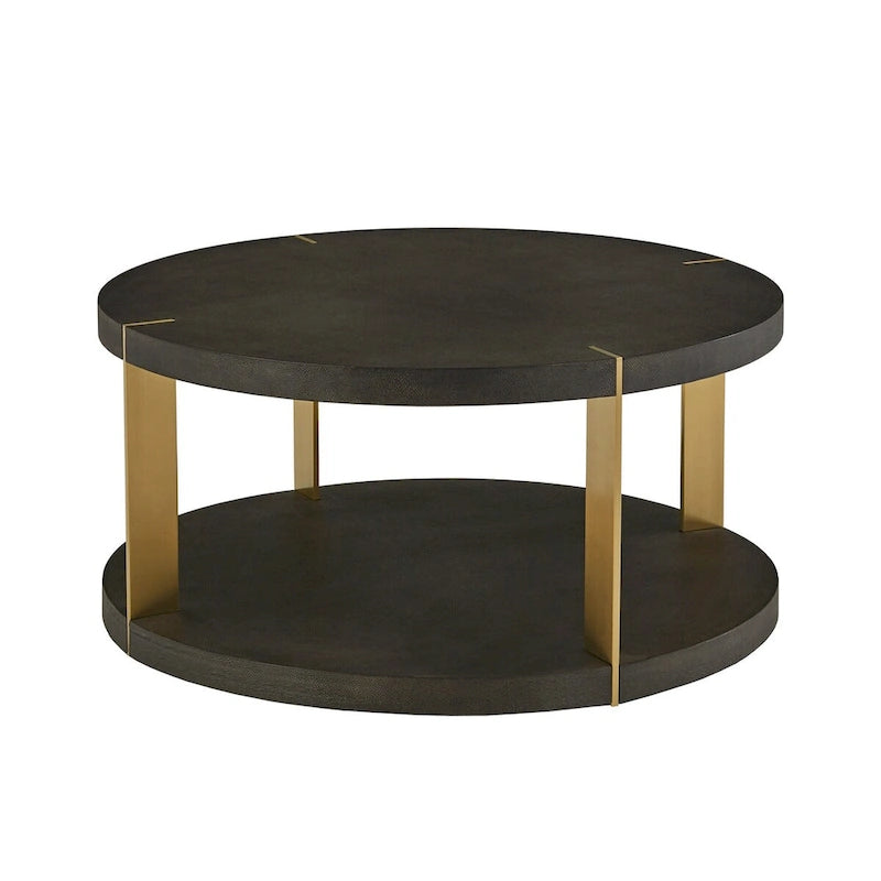 Vennesla Gold Finish Metal Dark Brown Faux Shagreen Round Table Set by iNSPIRE Q Bold