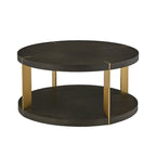 Vennesla Gold Finish Metal Dark Brown Faux Shagreen Round Table Set by iNSPIRE Q Bold